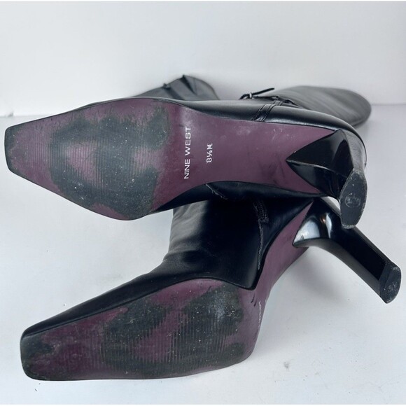 Vintage 90’s Y2K Nine West Black Leather Square Toe Knee High Boots Women’s 8.5 - Picture 9 of 11